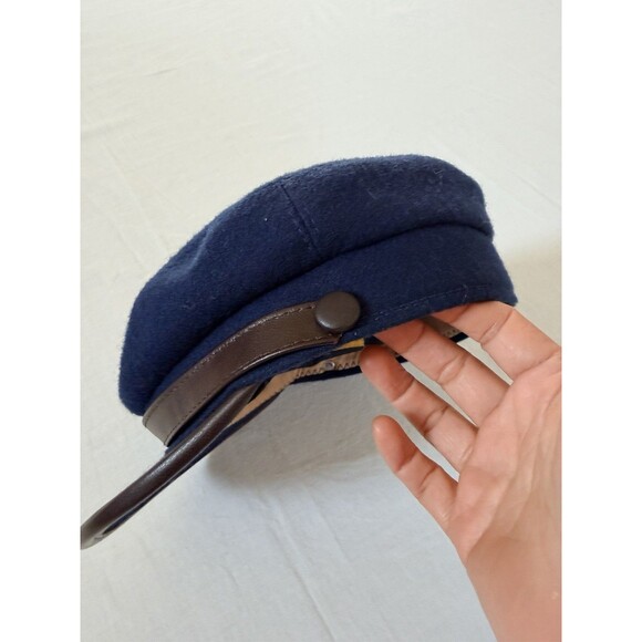 Sterkowski Wool Newsboy Cap Navy Blue Baker Boy Hat Leather Trim Poland 20.5” main image 11